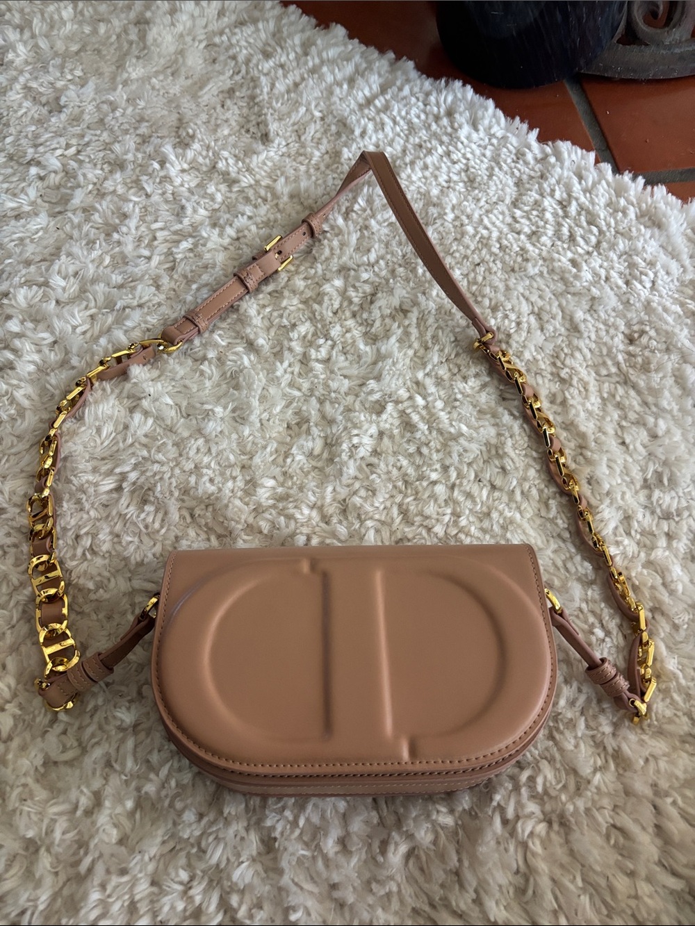 Leather Crossbody Bag in Blush with Gold Chain Strap labeled CD gorgeous NEW"